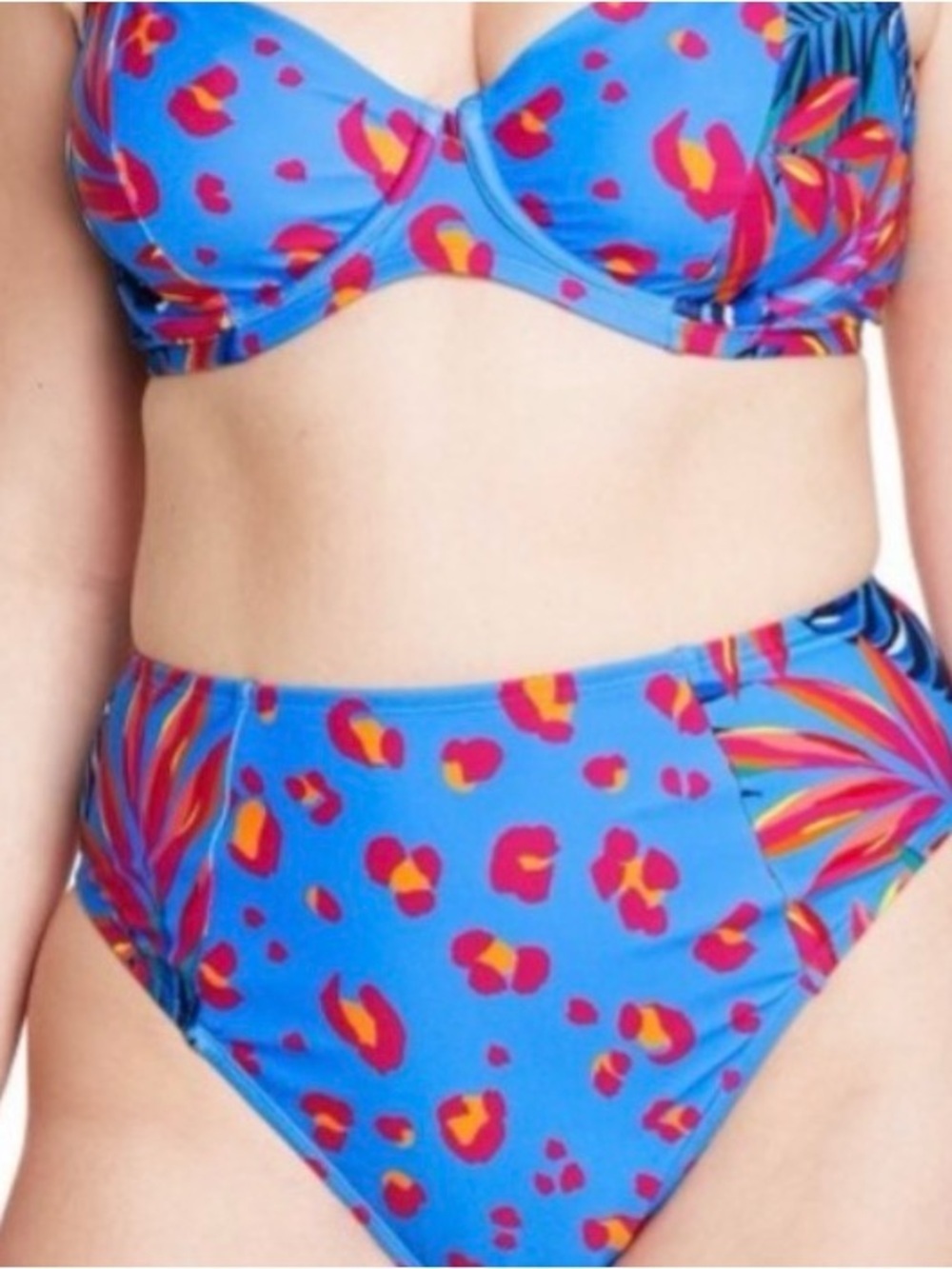 Tabitha Brown X Target Tropical Leopard High Waist Swim Bottoms Blue Pink Size M